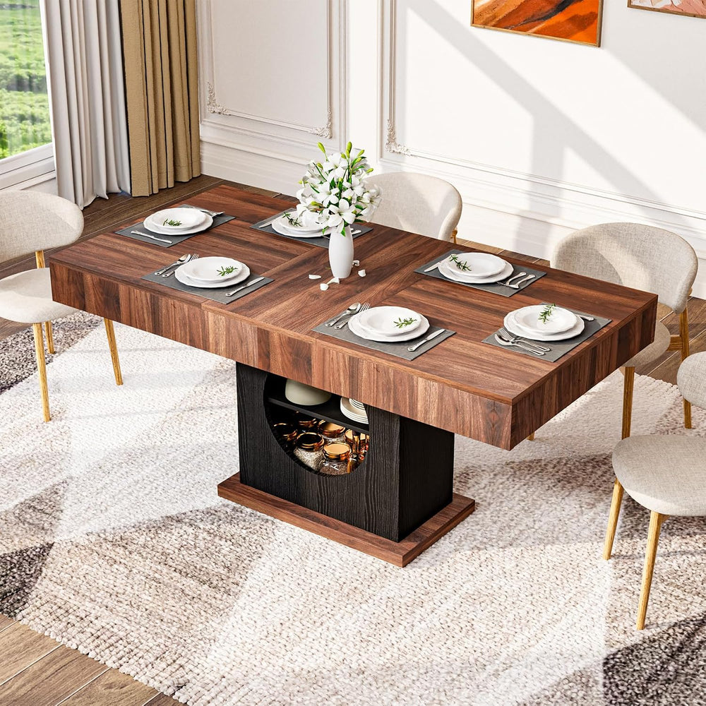 55" Dining Table for 4 to 6 People, Farmhouse Wood Dinner Table with Dra...