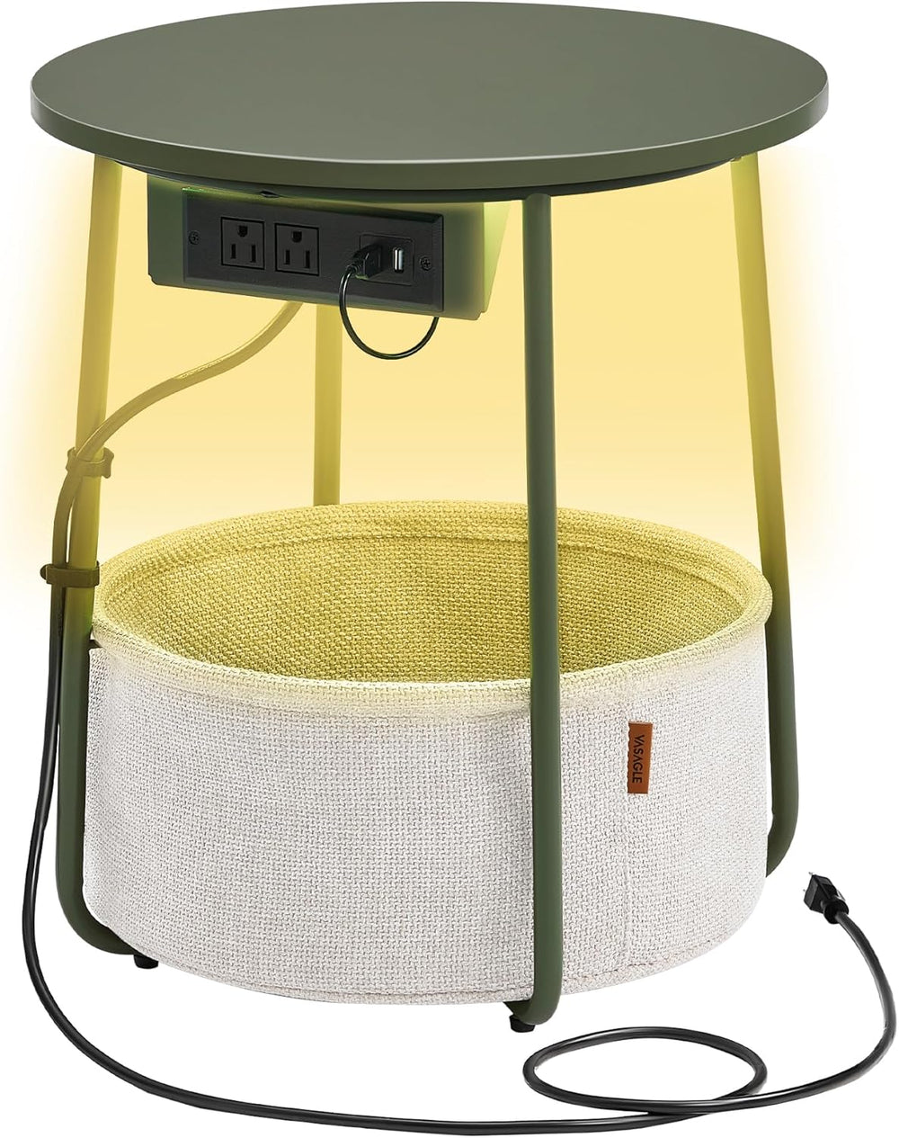 VASAGLE LILEA Collection - Side Table with Charging Station, Round End Table ...