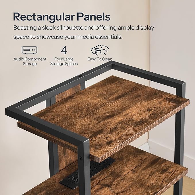 HOOBRO 4-Tier AV Media Stand, Media Console with Charging Station and LED Lig...