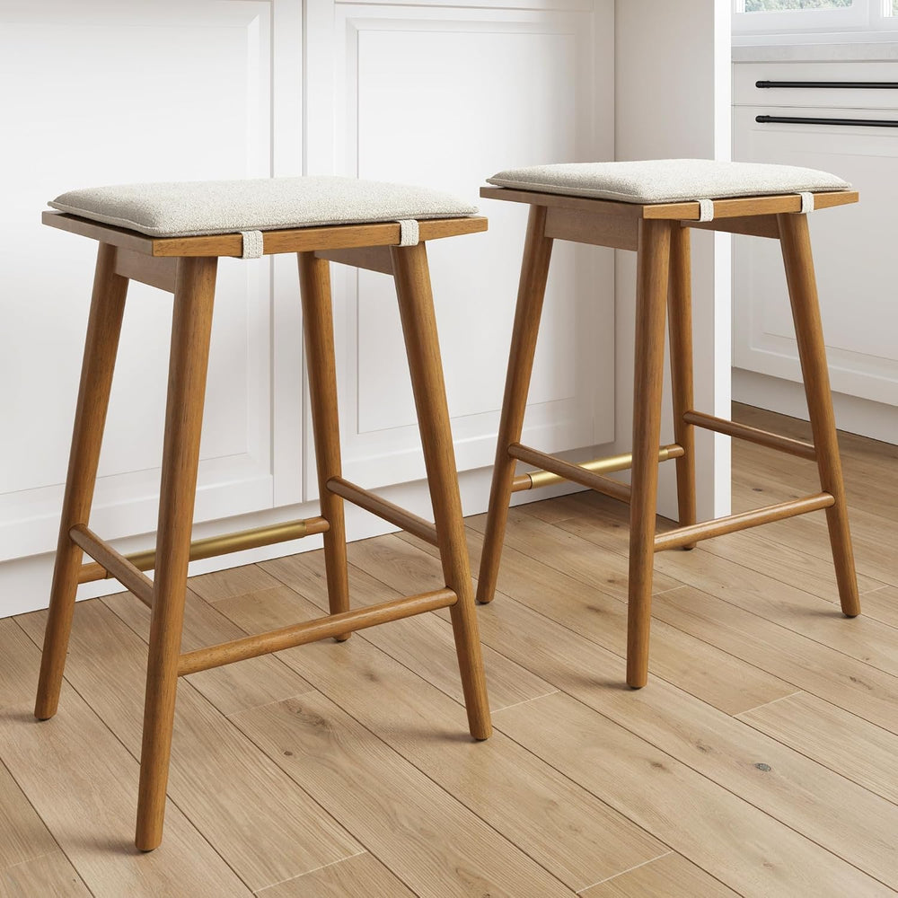 Nathan James Barker Counter Height Solid Wood Barstool with Upholstered Cushi...