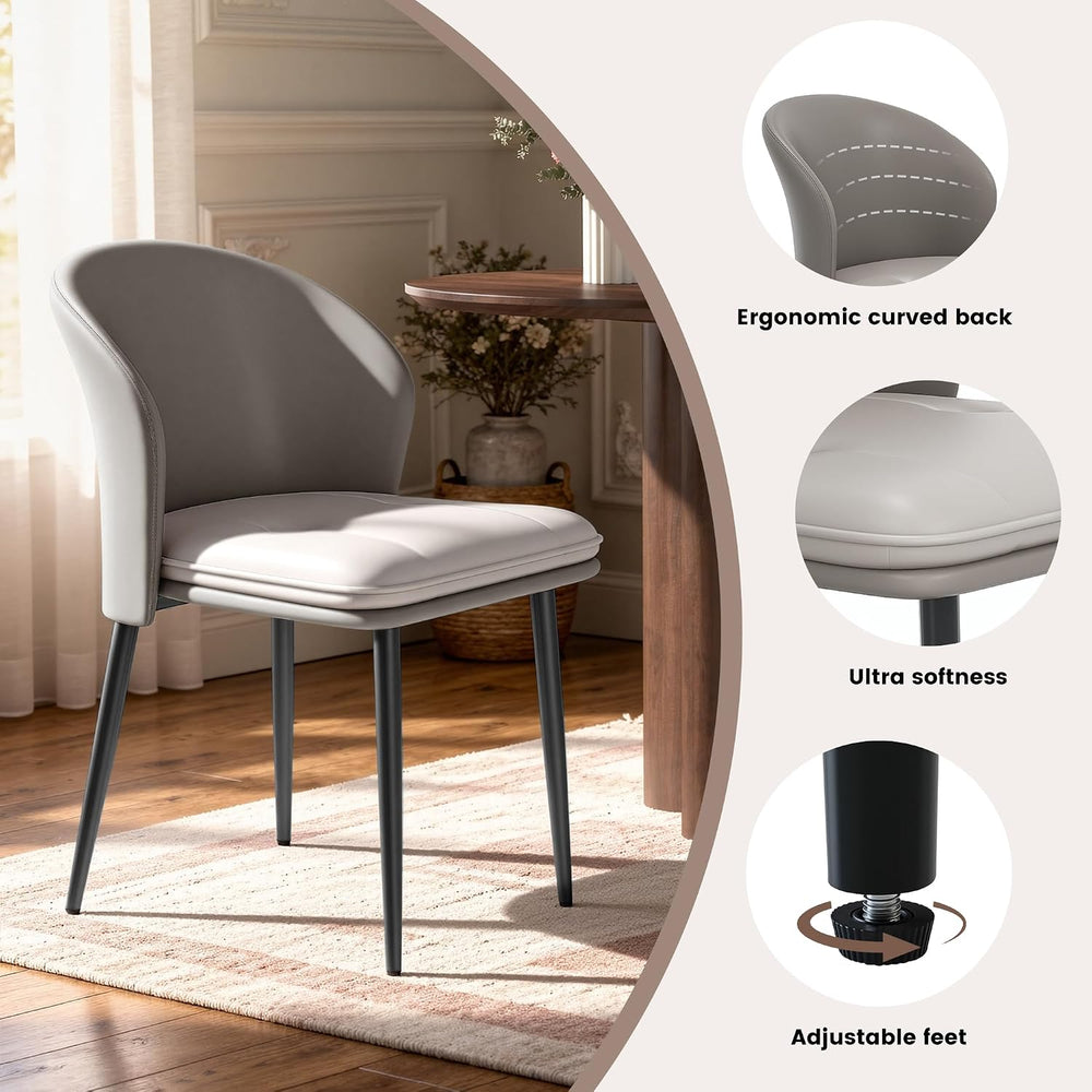 Modern Dining Chairs Set of 2, Faux Leather Upholstered Accent Chair with Met...