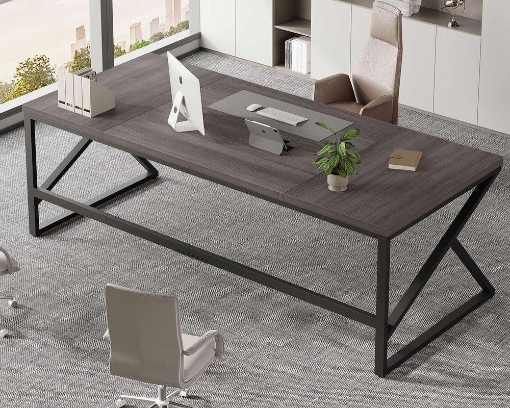 HSH 78" Extra Long Home Office Desk, Industrial Wood Computer Desk Gray