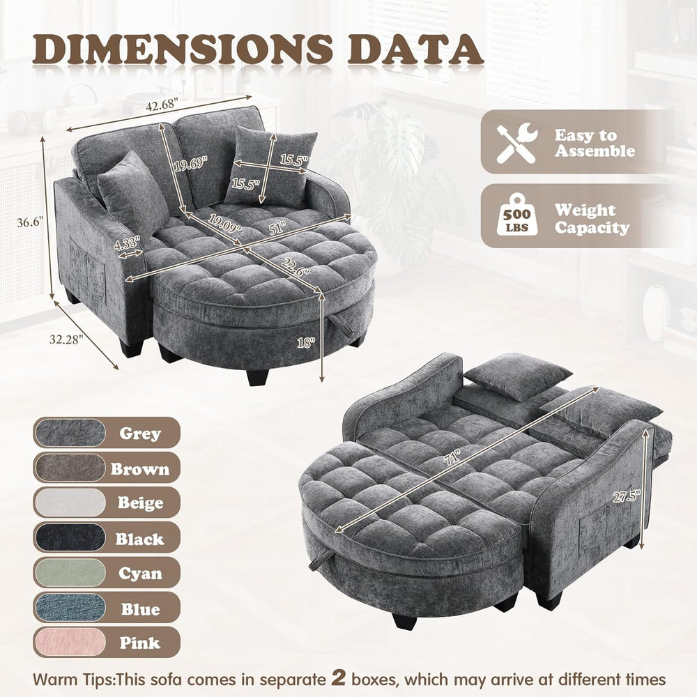 Oversized Chaise Lounge Chair Indoor with Ottoman, Chenille Tufted Comfy Love...