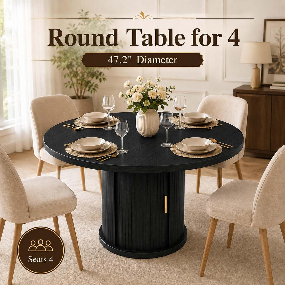 47-63" Extendable Round Dining Table with Storage for 4-6 Person, Fluted...