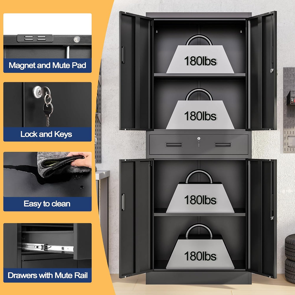 Wanfu Metal Storage Cabinet, 71" H x 28" W x 16" D Locking Sto...