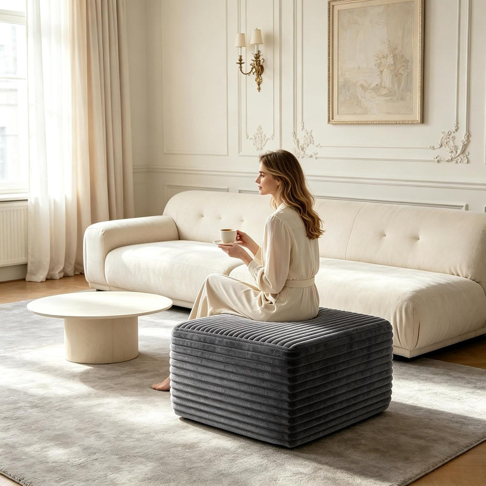 28 Inch Corduroy Square Ottoman Foot Rest, Modular Cloud Sofa Cube Pouf, 250L...