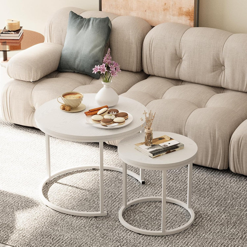 Garden 4 you Nesting Coffee Table, 23.6" Round Coffee Table Set of 2, Wo...