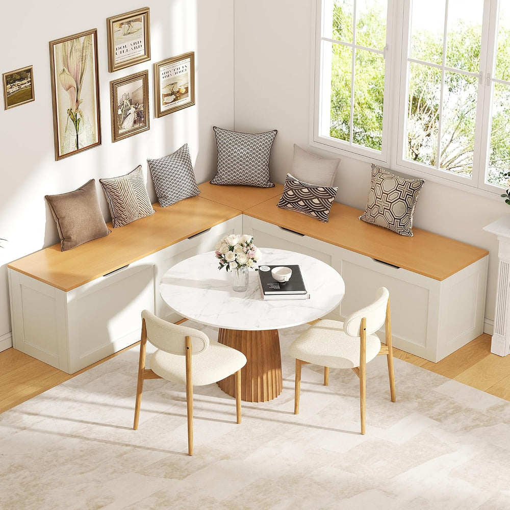 L Shaped Bench with Storage, 63" Breakfast Nook Benches, Wood Kitchen Co...