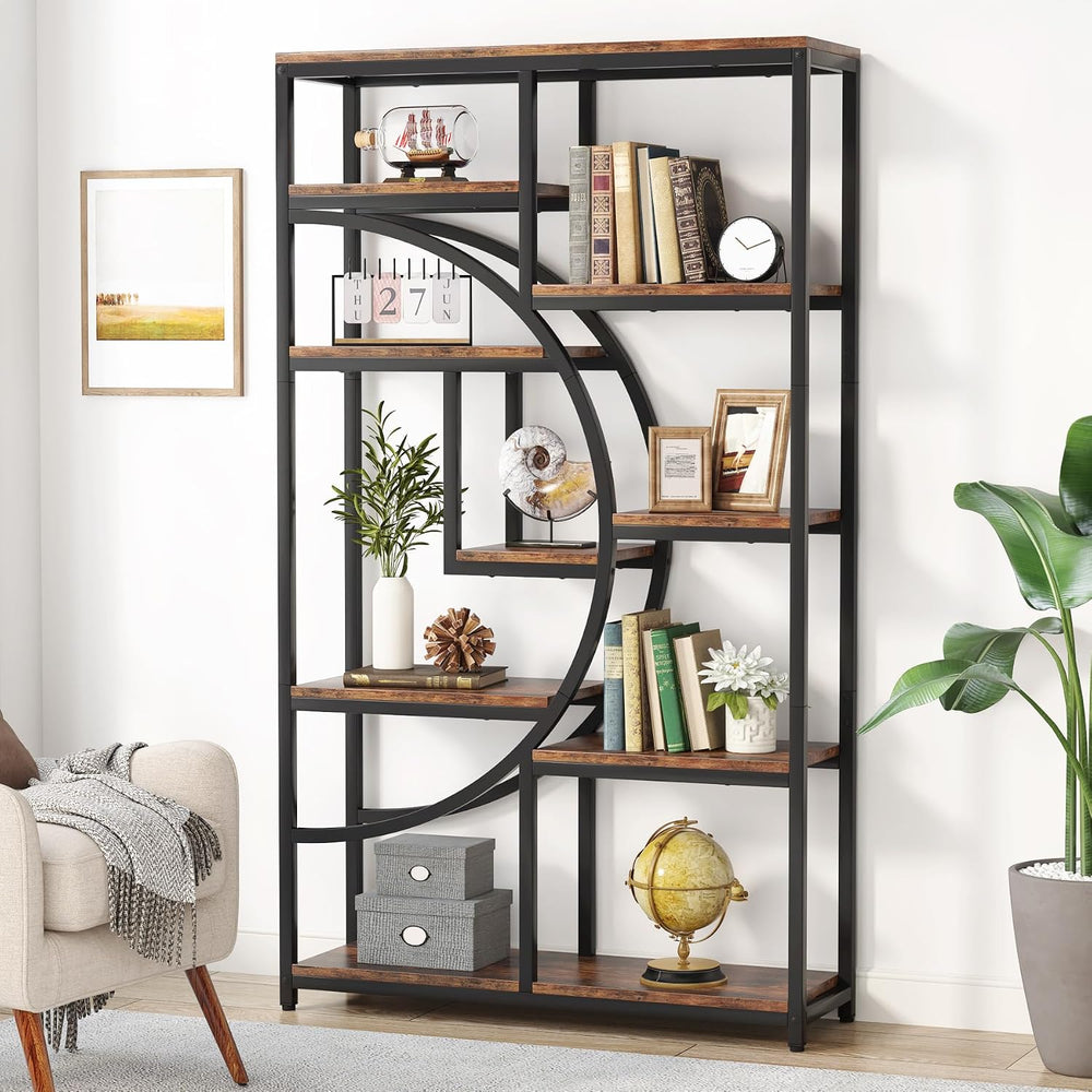 Tribesigns Industrial Bookshelf Bookcase with 9 Open Shelf (Rustic Brown)