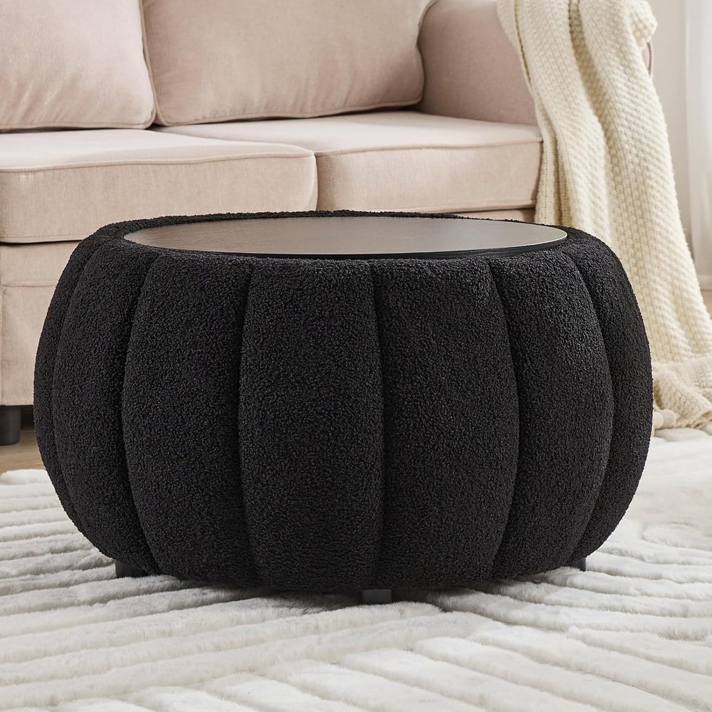 YDcosyfy 30 Inches Round Ottoman Coffee Table with Storage, Upholstered Ottom...