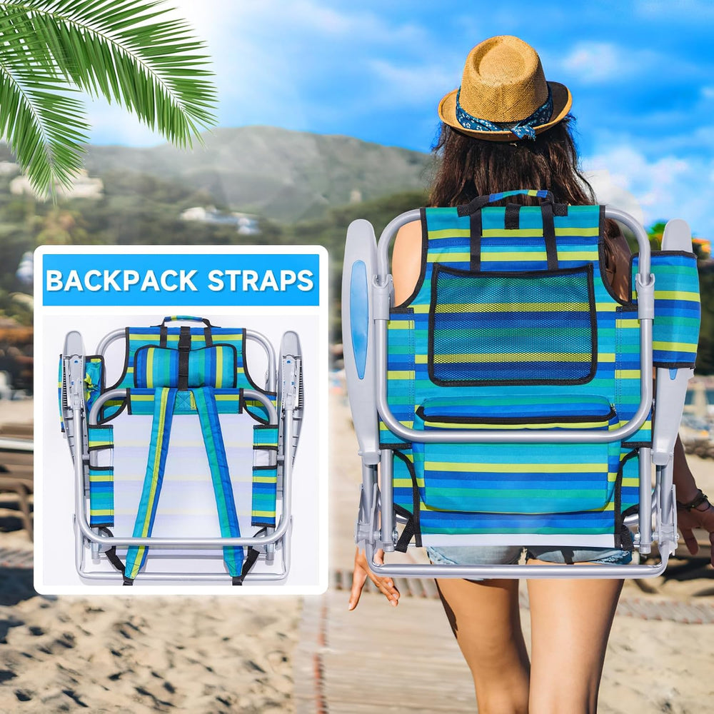 Portable Beach Chair for Adults, Outdoor Camping Chair Lay Flat Folding Backp...