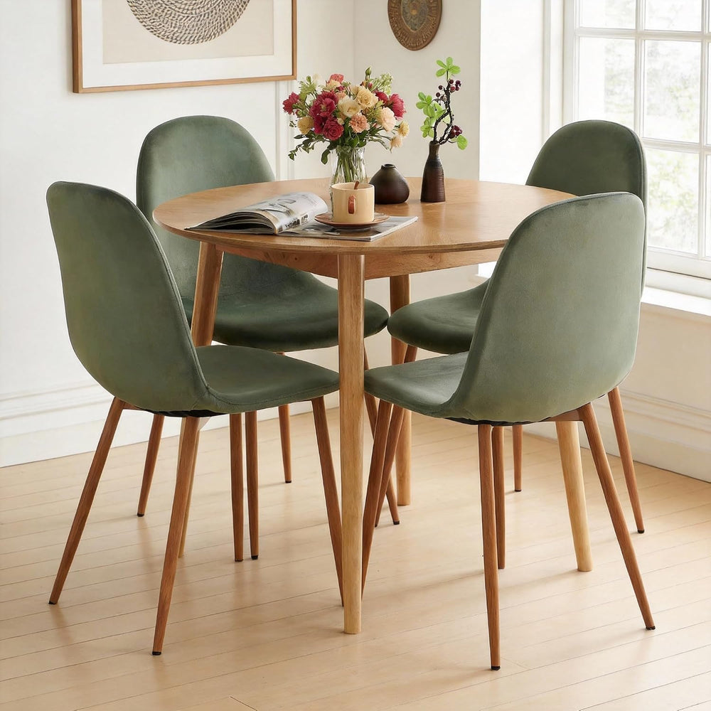 Small Dining Table Set for 4, Modern Round Dining Table with 4 Velvet Dining ...
