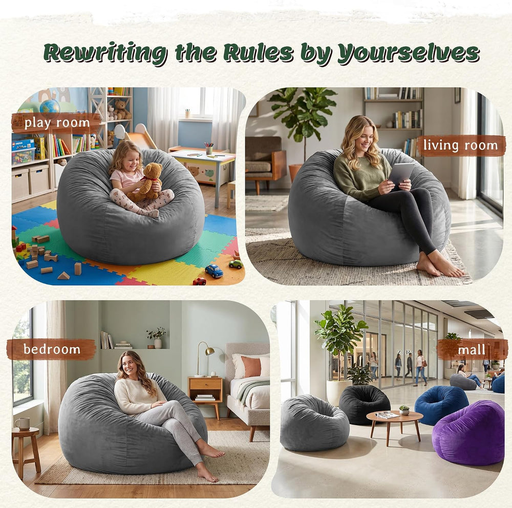 ZurNesfure Bean Bag Chairs for Adults 3FT with Memory Foam Grey, Medium | Gia...