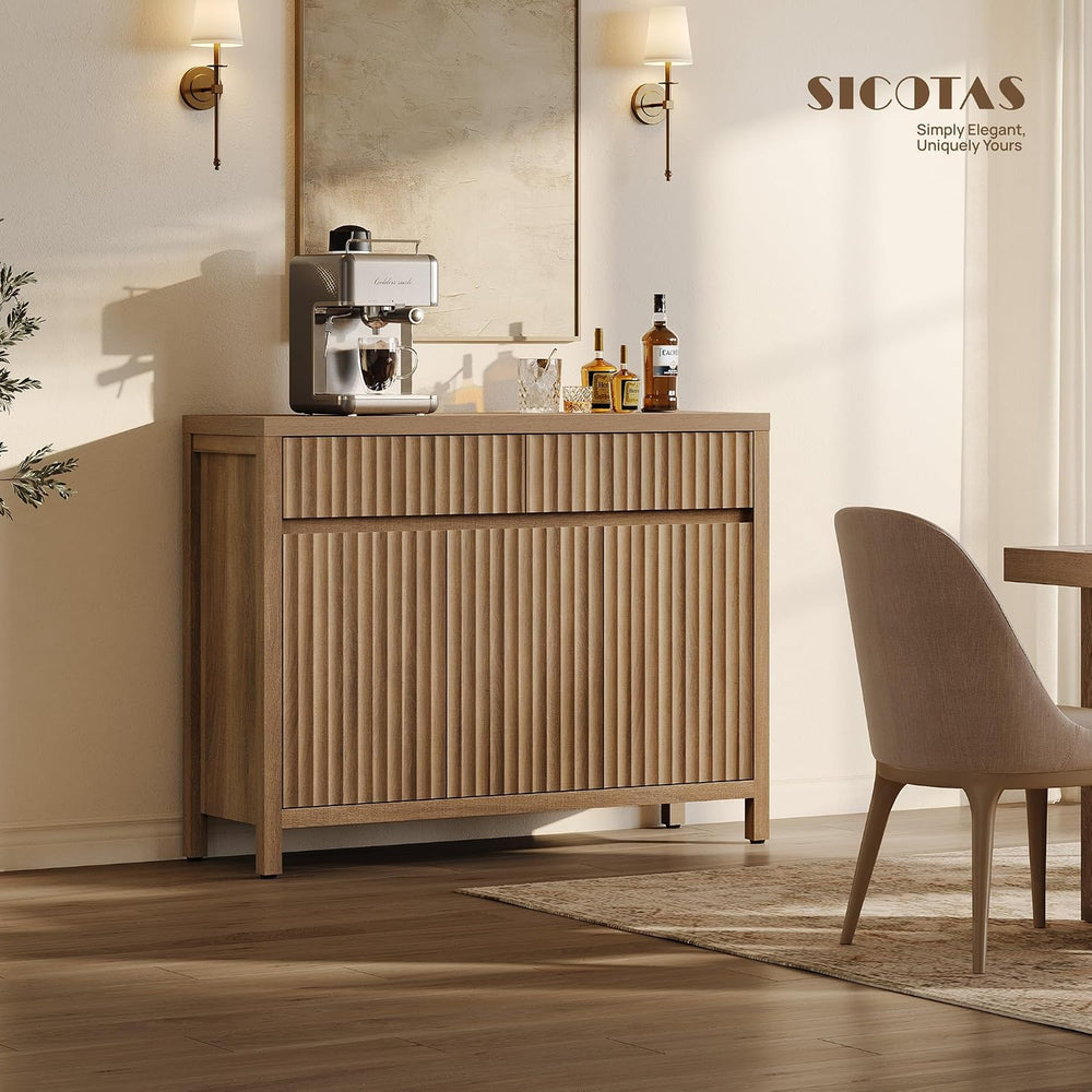 SICOTAS 42" Fluted Sideboard Buffet Cabinet with 2 Drawers and 3 Doors