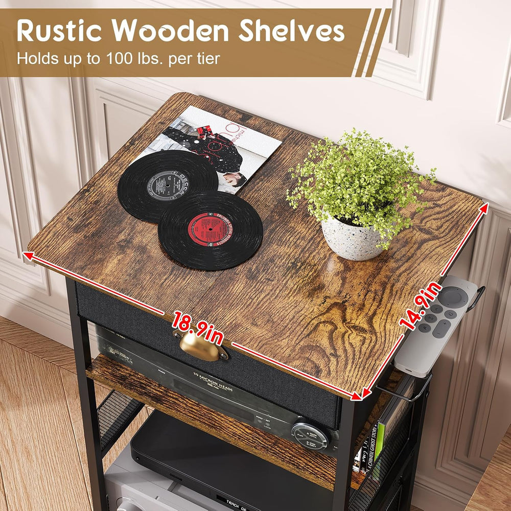 Hongtamoya 4-Tier AV Media Stand with Drawer, Gaming Console Shelf | Audio Ra...