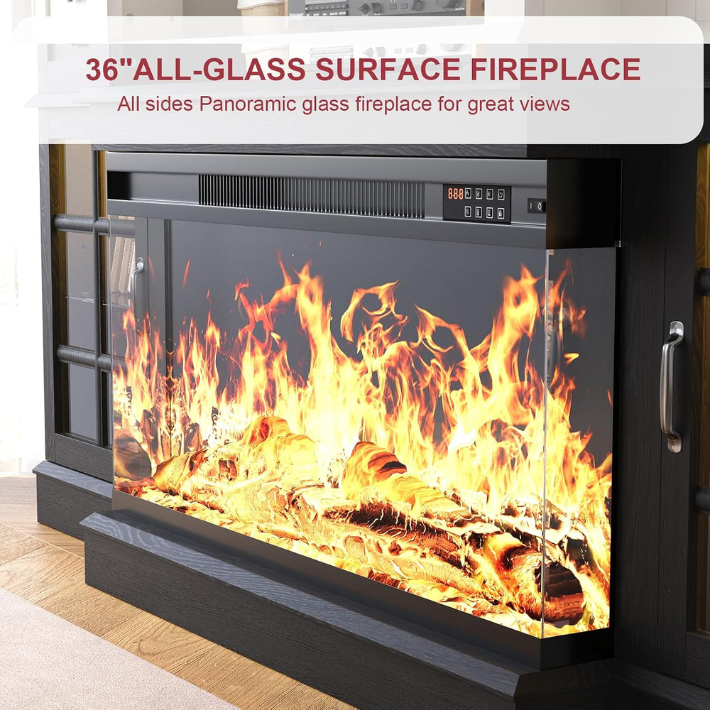 oneinmil 70" Fireplace TV Stand with 3-Sided Glass Fireplace, Modern Woo...