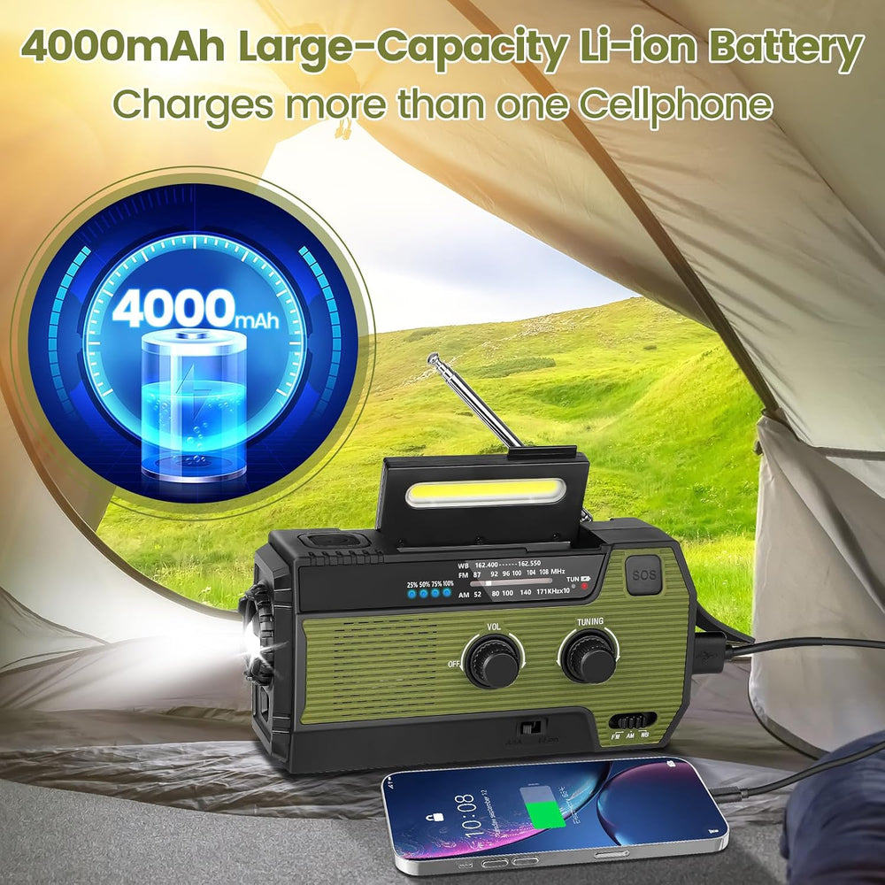 4000mAh/14800mWh Emergency Radio, Solar Hand Crank Emergency Radio - NOAA Wea...