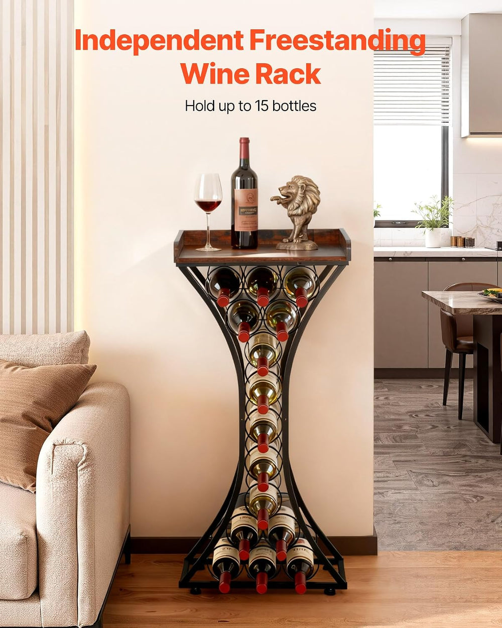 VEVOR 15 Bottle Wine Rack,Iron Freestanding Floor Wine Holder, Mini Bar Stand...