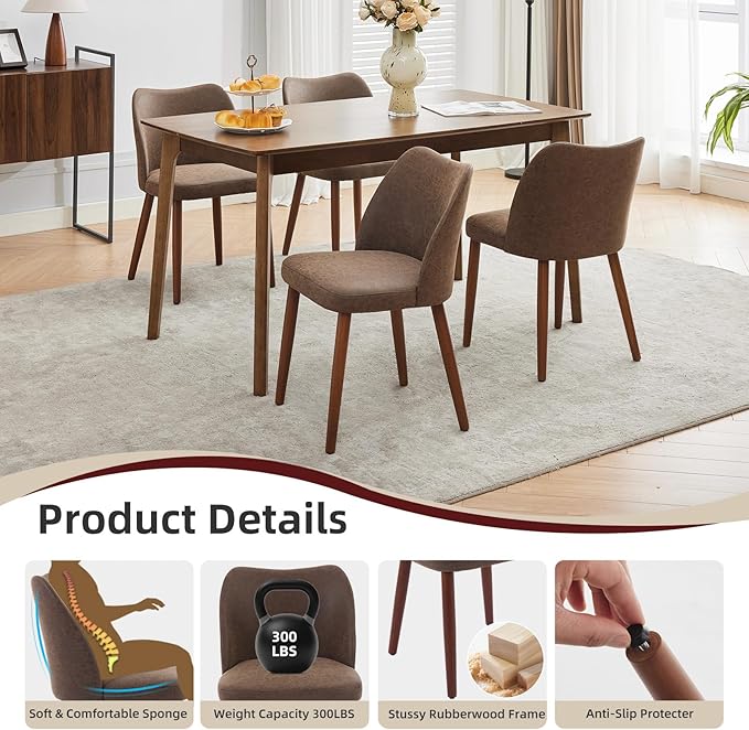 GarveeHome Leather Dining Chairs Set of 4 Upholstered PU Dining Chair with Wo...
