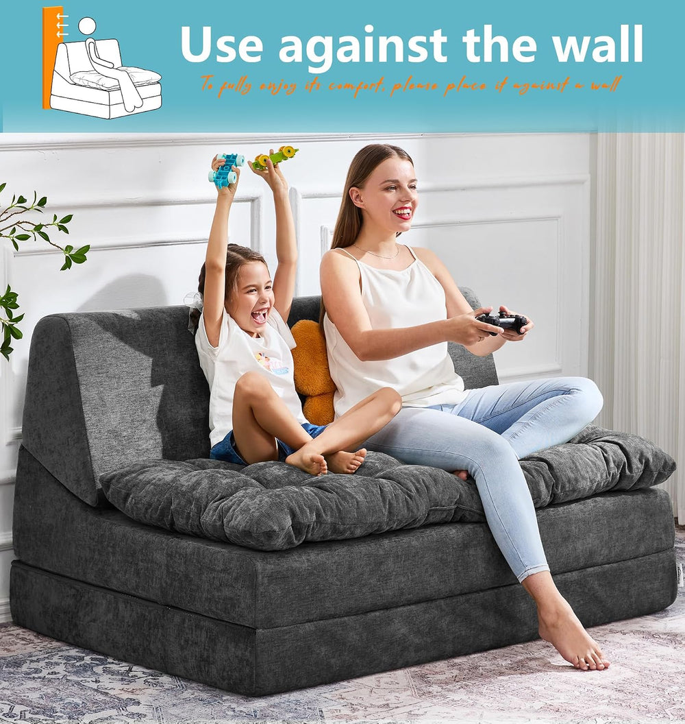 Hobestluk Adult Folding Futon Sofa Bed,Loveseat Floor Lounger,Graphite