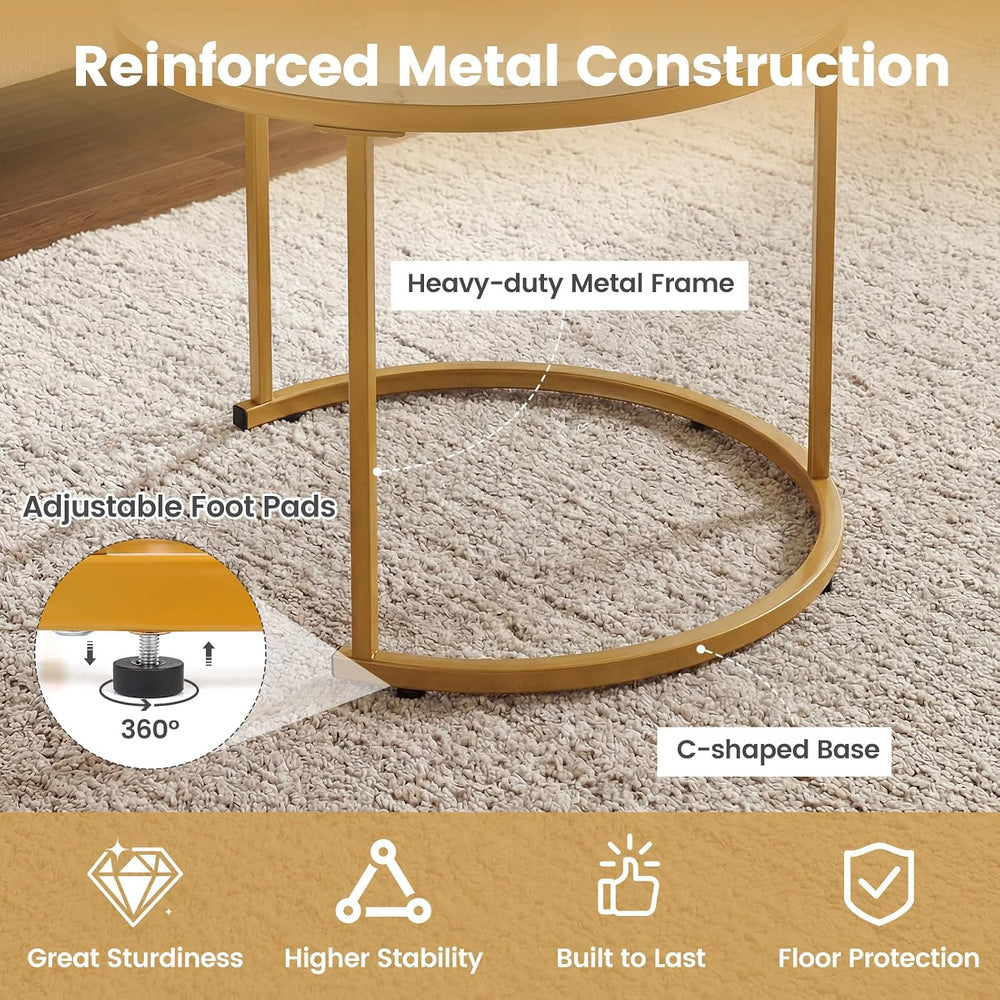 GOFLAME Nesting Coffee Tables Set of 2, Stacking Round Center Table with Wood...