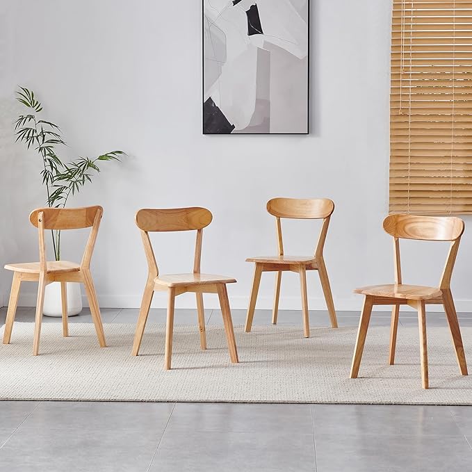 Wood Louis Dining Chairs Set of 4 Home Kitchen Modern Kitchen Chairs 100% Nat...