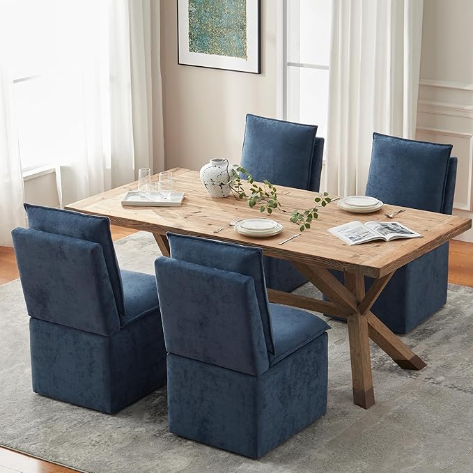 VKNOW Upholstered Dining Chairs, Modern Rolling Chairs with Storage and Wheel...