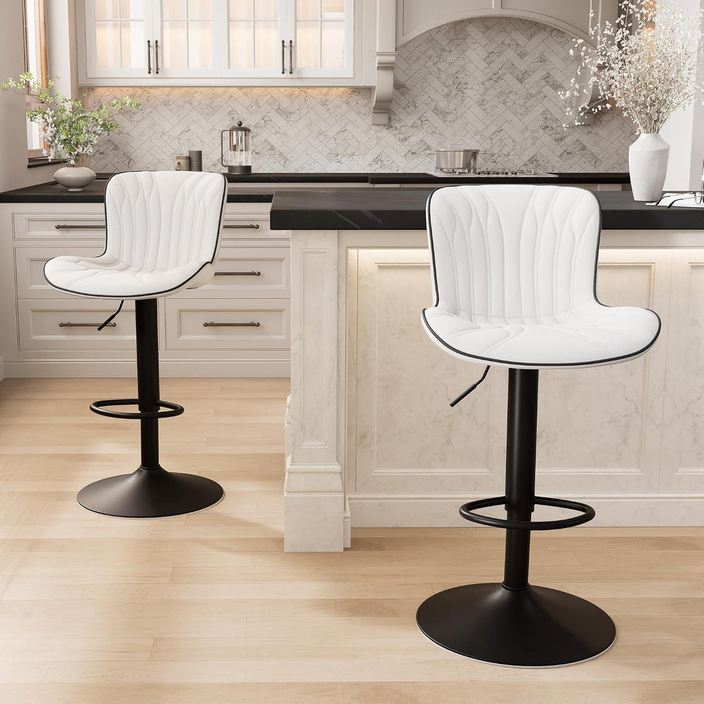 YOUNIKE White Bar Stools Set of 2 Modern Kitchen Counter Height Bar Chair wit...