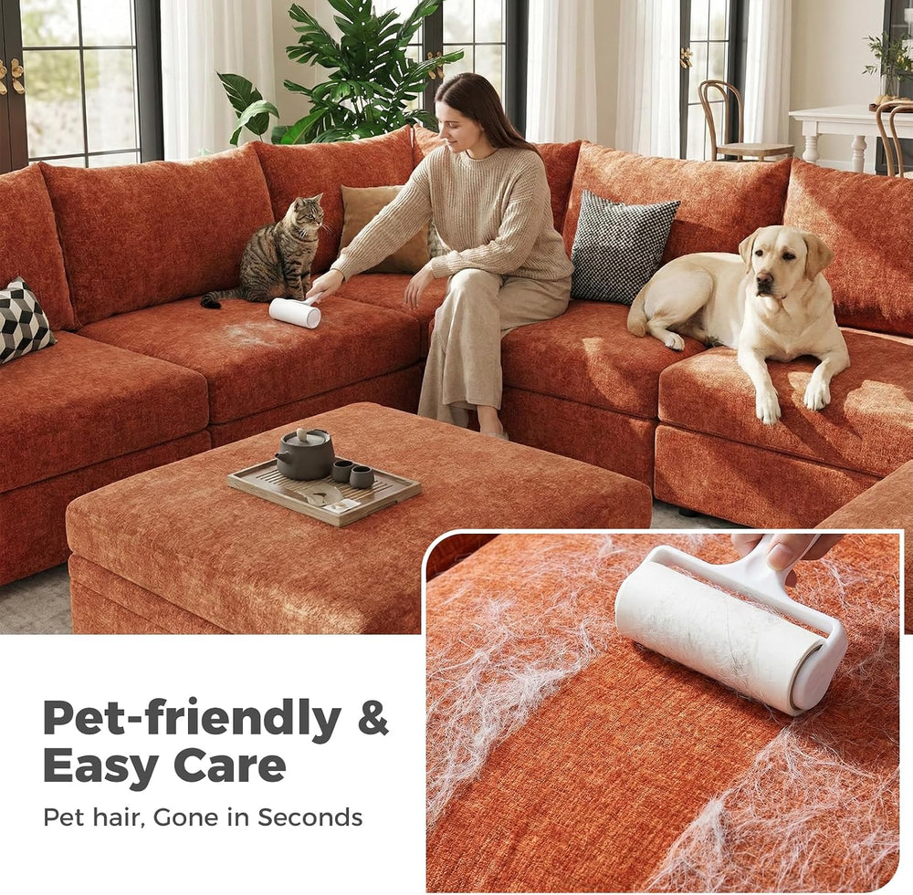 ABCASA L-Shaped 4-Seater Modular Sectional Sofa with Movable Storage Ottoman,...