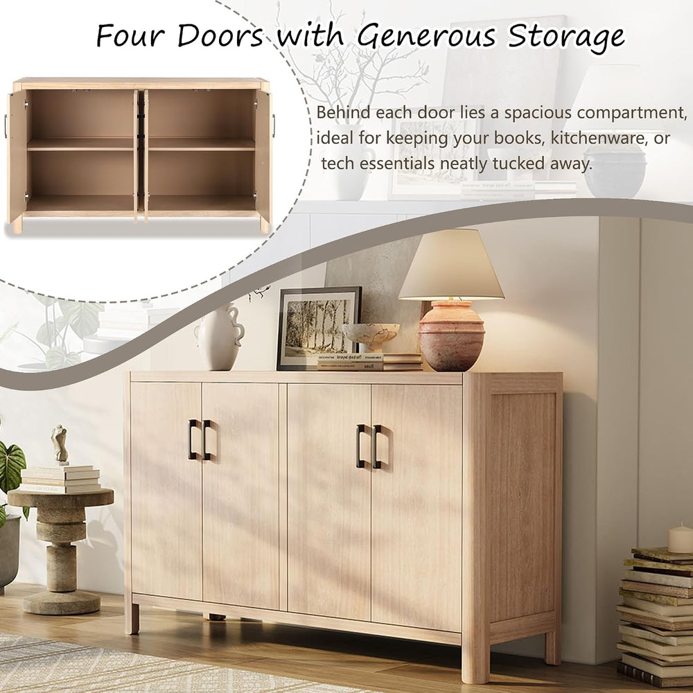 VilroCaz Farmhouse Wood 4-Door Cabinet Sideboard with Smooth Rounded Corners,...