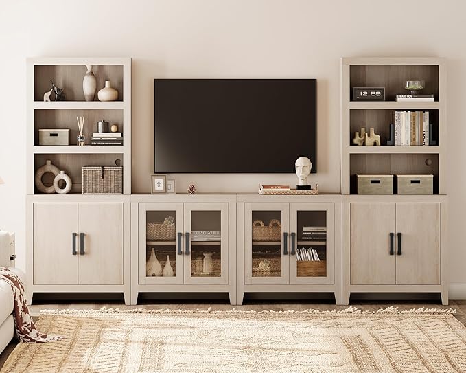 WAMPAT Entertainment Center with Bookshelves, 4-Piece Modular TV Stand with S...