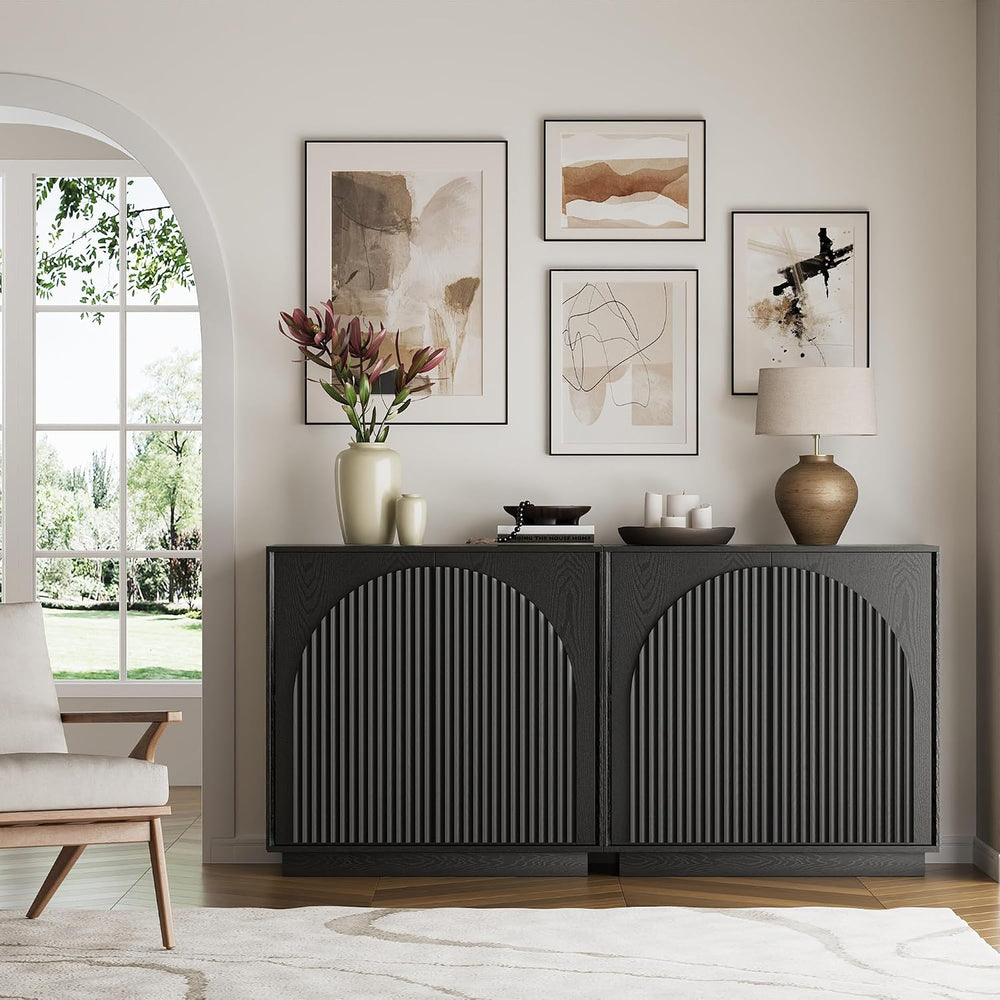 win2win 31.5" Small Buffet Cabinet with Storage, Arched Doors, Black, 1PCS