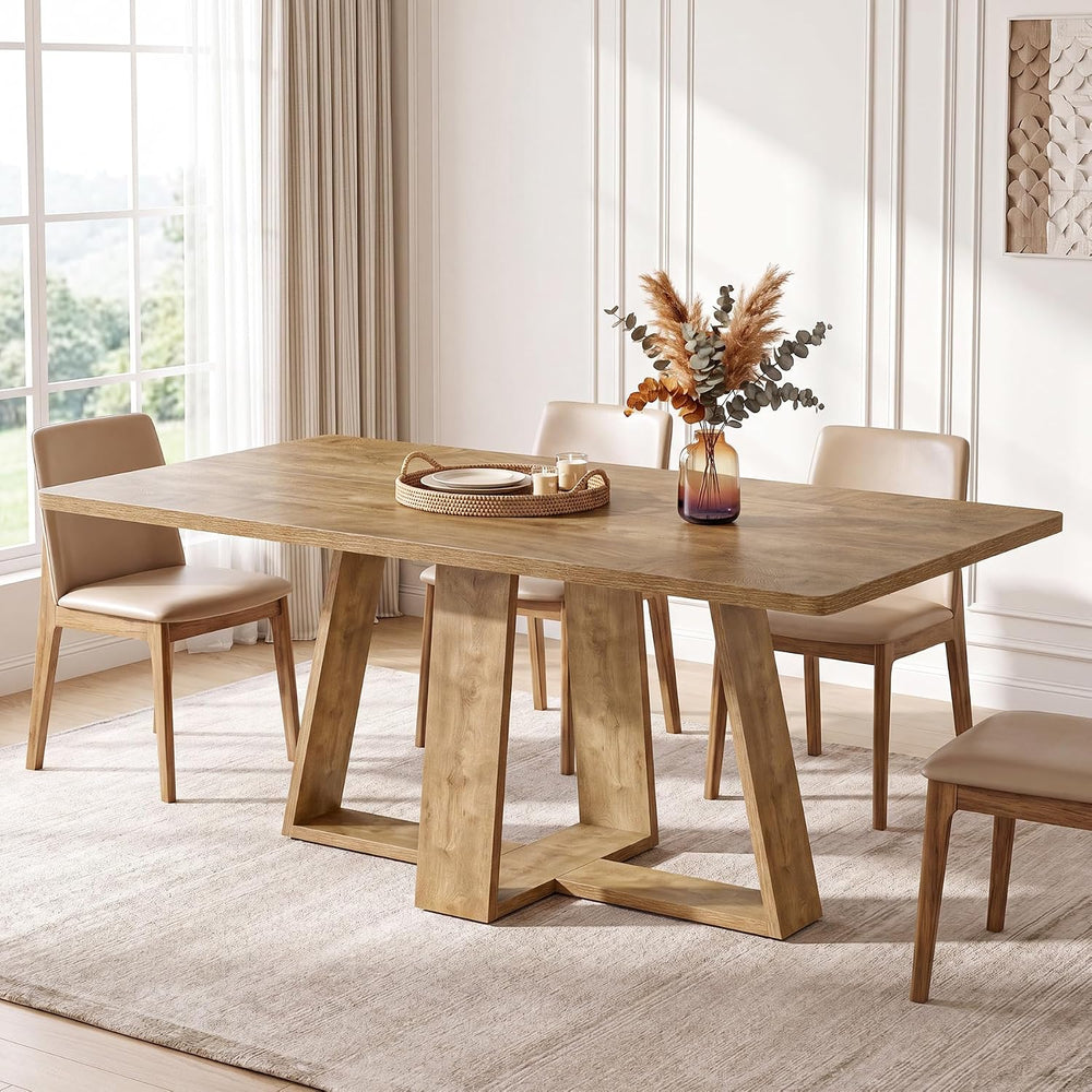 Tribesigns 63-Inch Dining Table, Farmhouse Kitchen Table with Wooden Pedestal...
