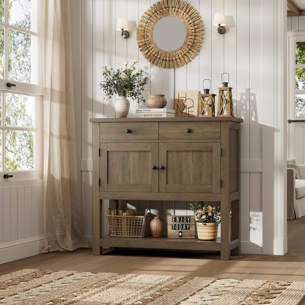 HOSTACK Farmhouse Console Table with Storage, Entryway Table, Rustic Brown