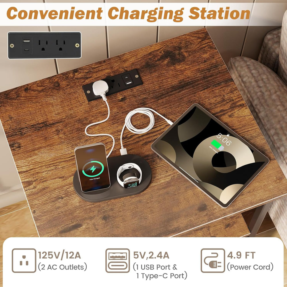 GOFLAME Record Player Stand with Power Outlet, 3-Tier Industrial Rolling Turn...