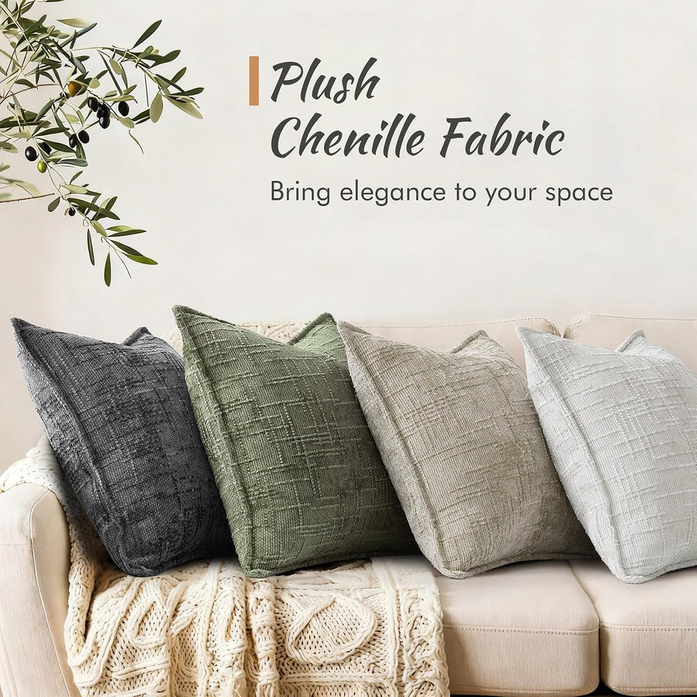 decorUhome Chenille Decorative Throw Pillow Covers 22x22 Set of 2, Olive