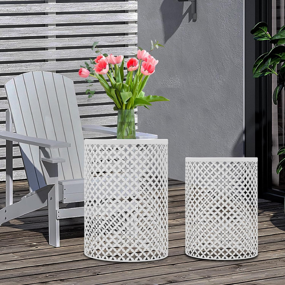 Side Table, Set of 2 Accent Table Decorative Garden Stools for Indoor Outdoor...