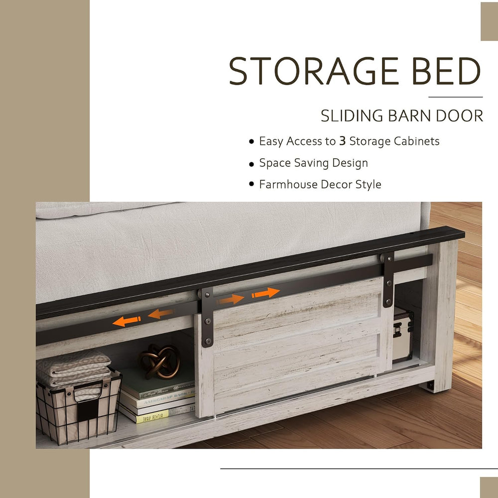 Full Size Wooden Bed Frame with Headboard and Storage Footboard