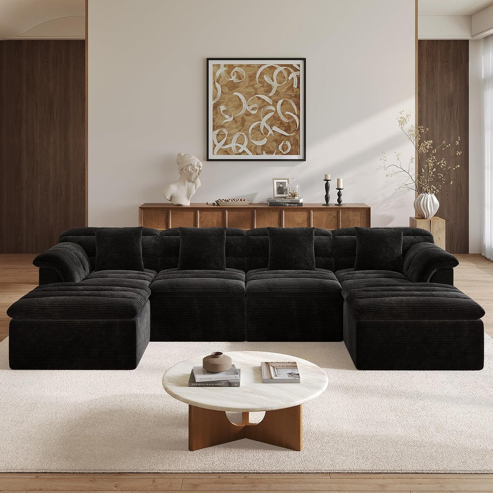 142" Modular Cloud Sectional Couch with Ottoman, Modern Upholstered Comp...