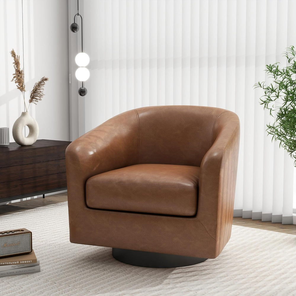 Swivel Barrel Accent Chair, Modern Round Chenille Fabric Arm Chair for Living...