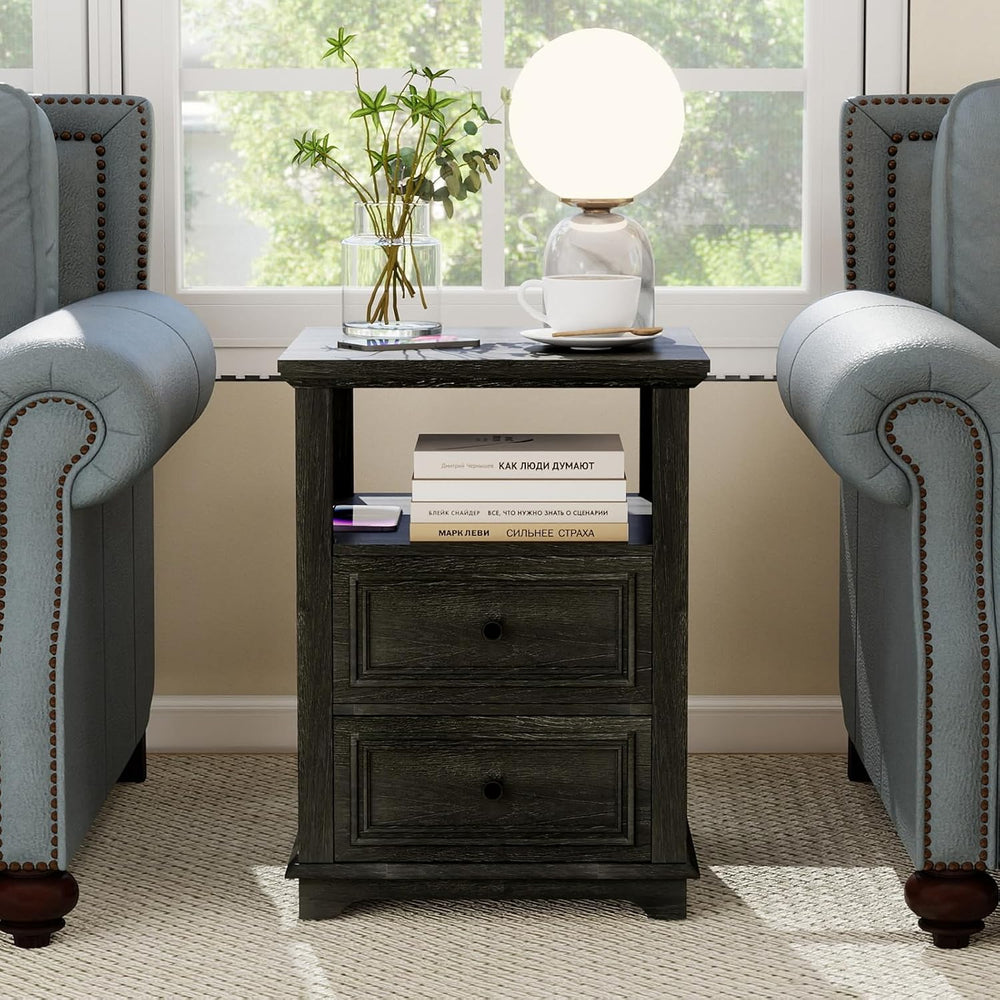 MUUEGM Night Stand with Charging Station, Dark Rustic Nightstands 18 Inch Bed...