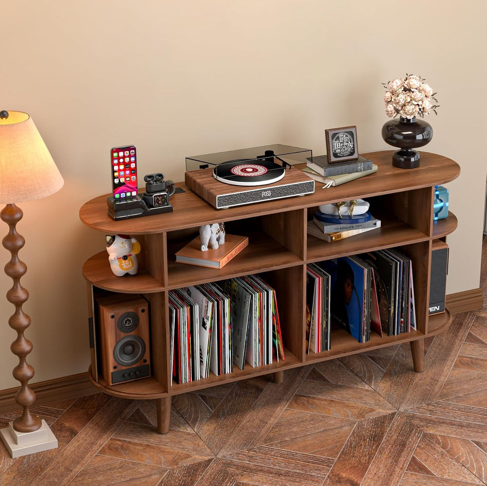 LUVIOHOME Large Round Record Player Stand with Charging Station & USB Por...