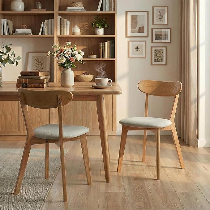 100% Solid Wood Dining Chairs,Mid Century Modern Dining Chairs with Upholster...