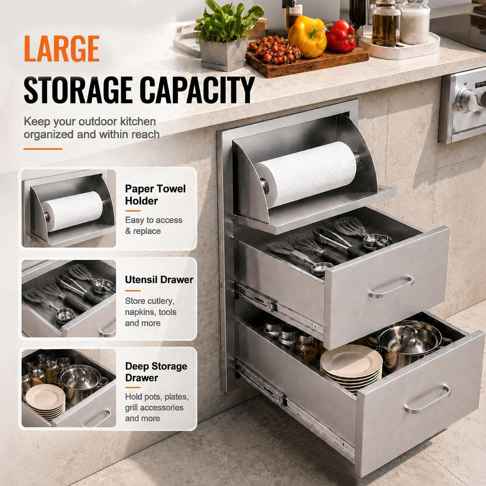 Outdoor Kitchen Drawers, 17" W x 30" H x 21" D Stainless Steel...