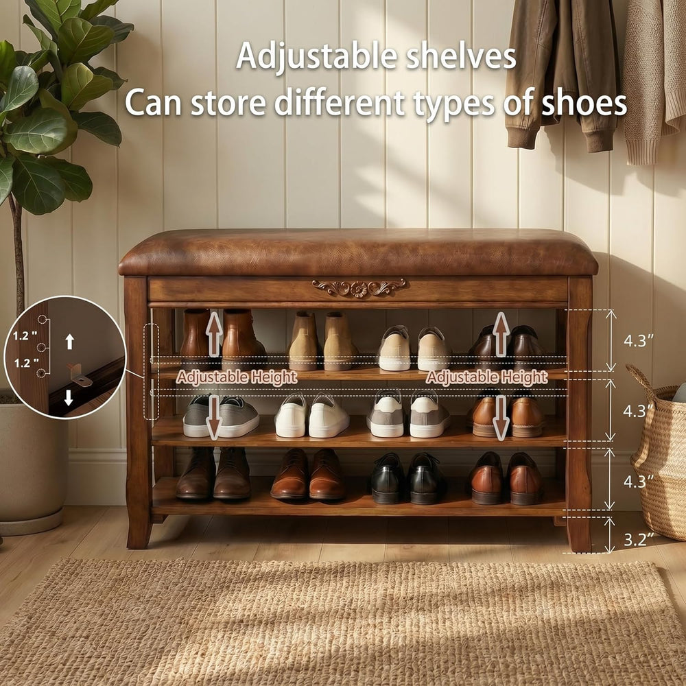Shoe Rack Bench Entryway Storage with Leather Cushion, Shoe Organizer Bench f...
