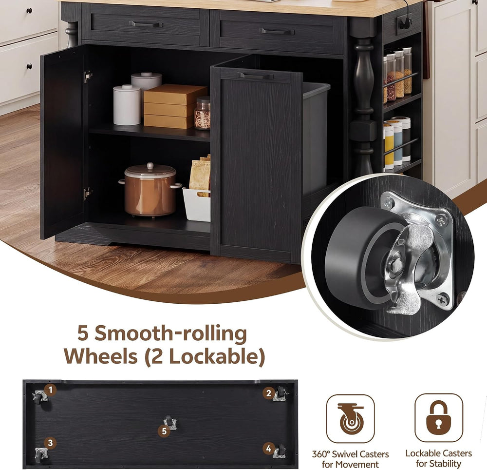 Kitchen Island, 47.6" Kitchen Island with Drop Leaf & Spice Rack, | ...