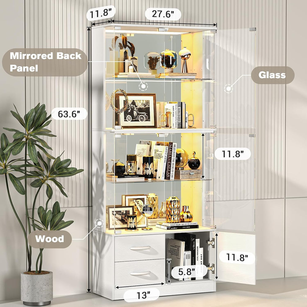 VersionTECH. Display Cabinet with Glass Doors, 4-Tier Curio Cabinet, White