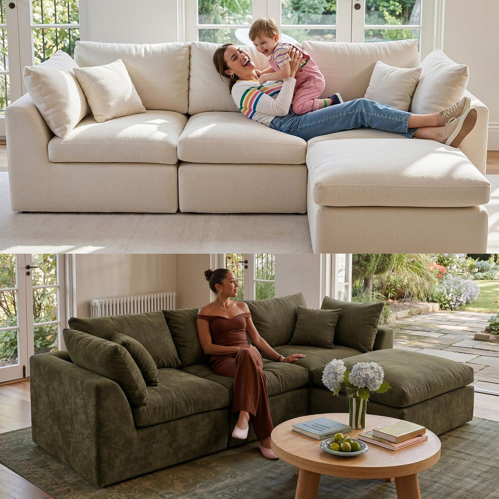Amsleekey 108" Cloud Sectional Couch with 2 Washable Cover Sets | L-Shap...