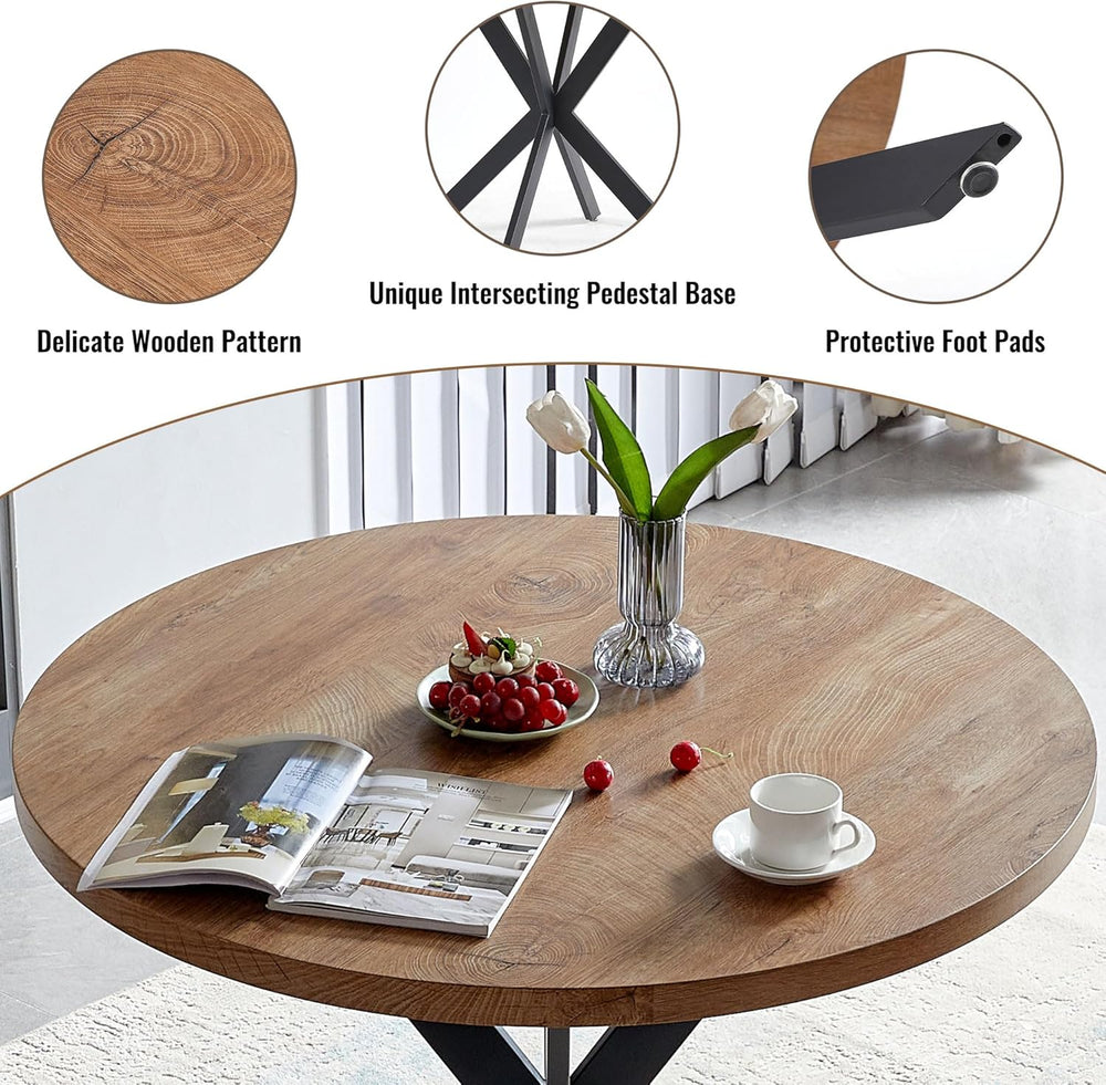 3-Piece Round Table & Chair Set, Space Saving Kitchen Breakfast Nook Waln...