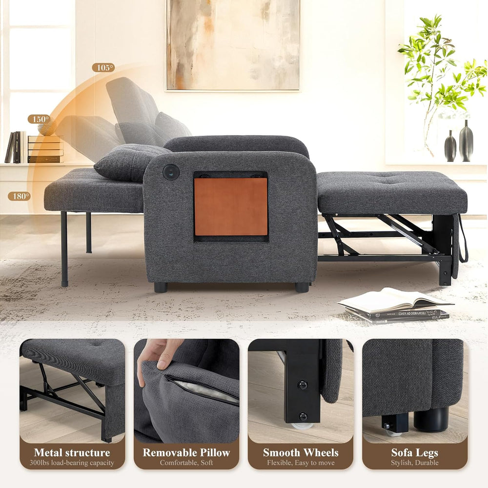 Convertible Sleeper Chair-Fabric Futon Sofa Bed, Single Sleeper Sofa, Small C...